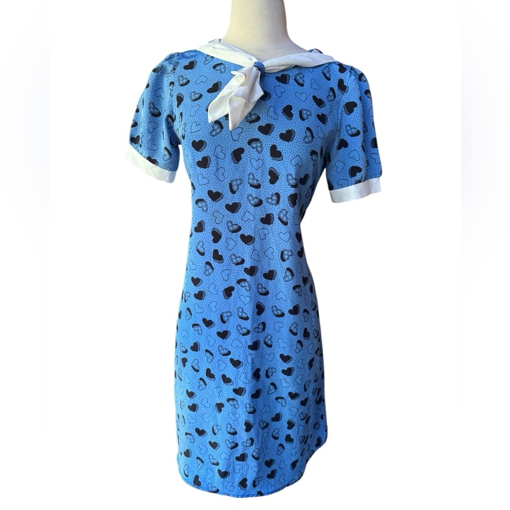 Late 1970s/Early 80s 100% Cotton Hearts & Polka Dot‎ Print Sailor Style Back Tie